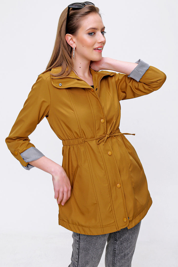 BGD Women Waist Pleated Trench Coat - Tan - Avondale