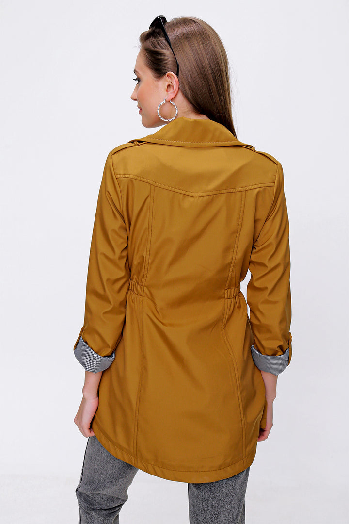 BGD Women Waist Pleated Trench Coat - Tan - Avondale