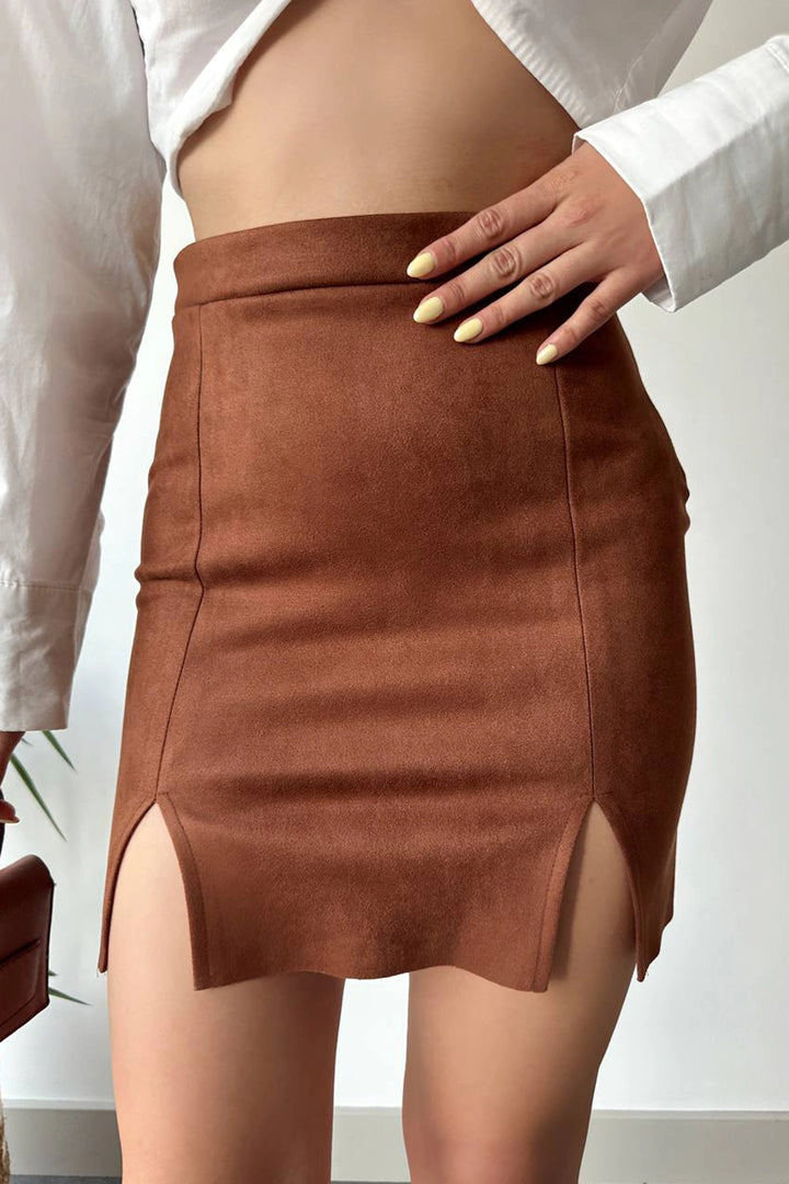 Taba Double Slit Zip Suede Skirt BC231015 - Boryslav