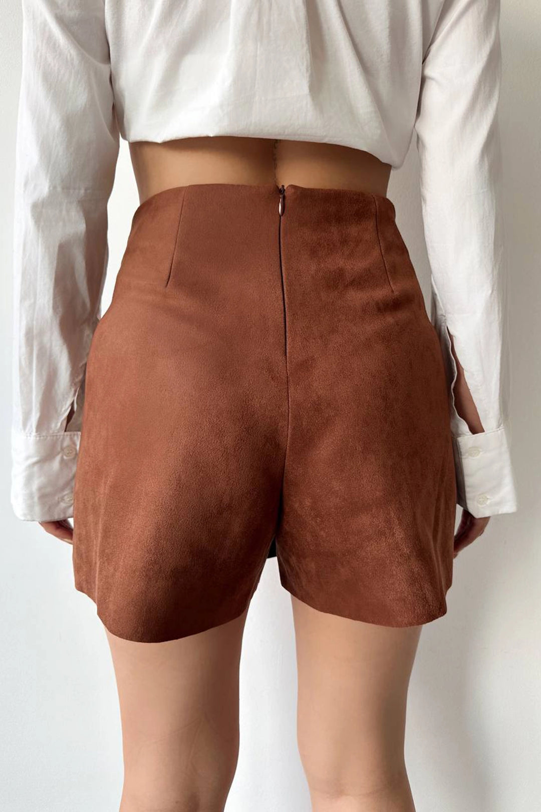 Taba Zipper Detailed Suede Shorts Skirt BC231014 - Troyes