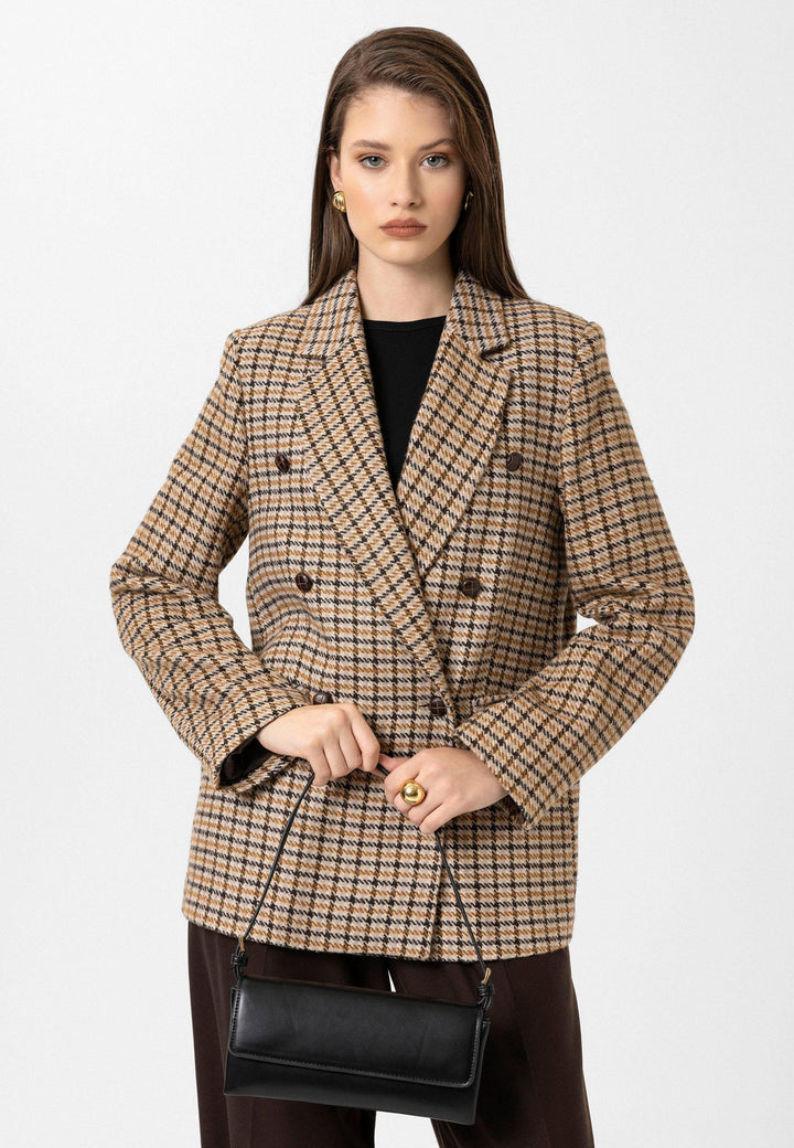 ANT Antioch Taba Kadın Kazayağı Desenli Blazer Ceket - Aubagne