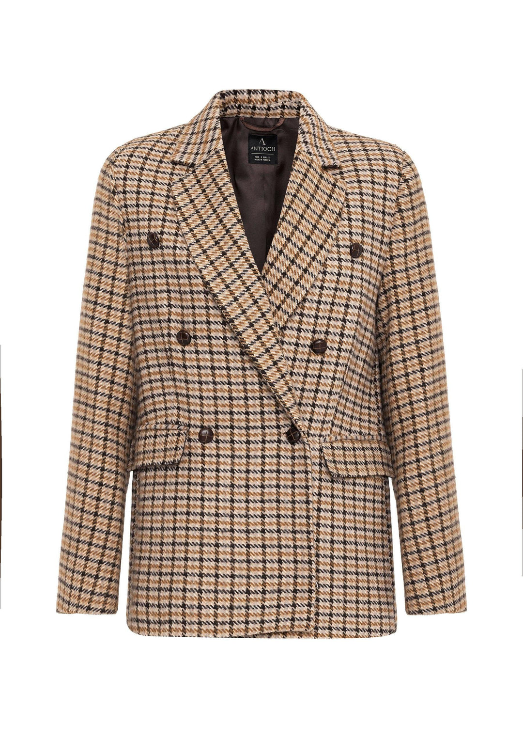 ANT Antioch Taba Kadın Kazayağı Desenli Blazer Ceket - Bangor
