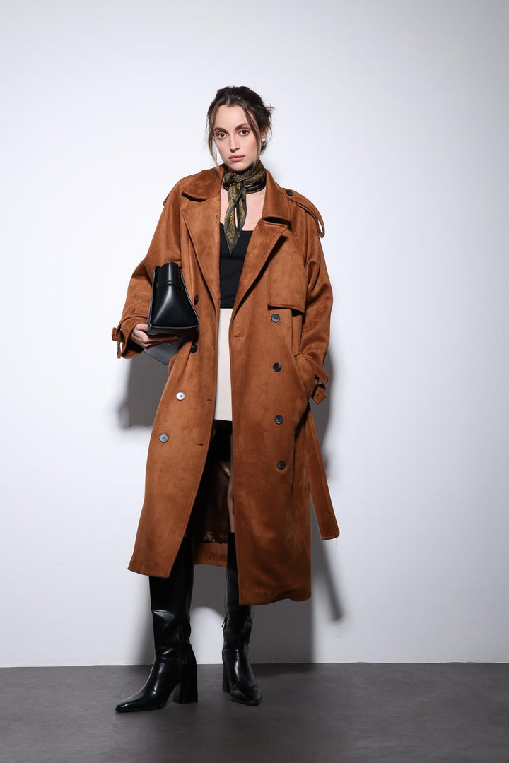 ANT Antioch Taba Double-Breasted Suede-Look Premium Women's Trench Coat - Ilioúpoli