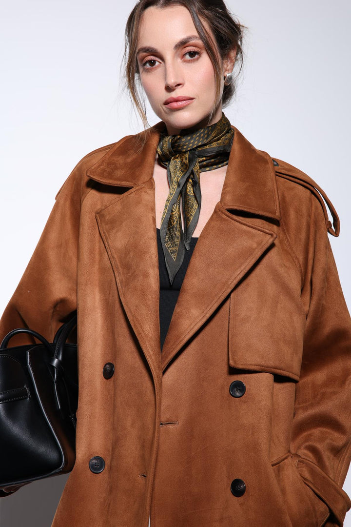 ANT Antioch Taba Double-Breasted Suede-Look Premium Women's Trench Coat - Ilioúpoli