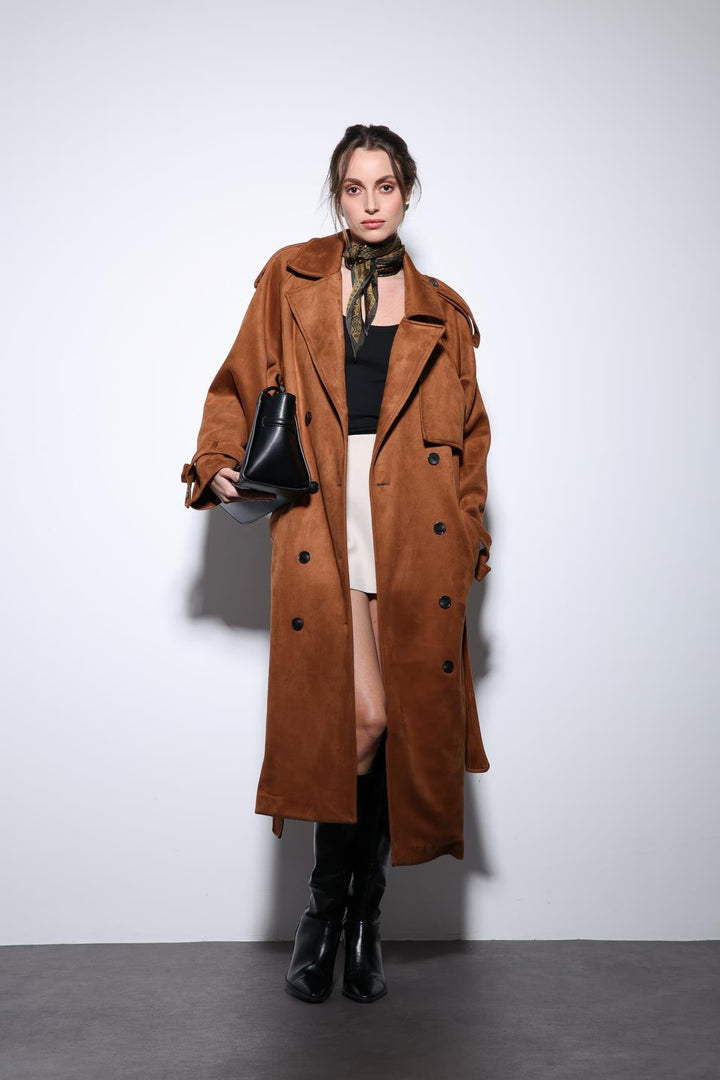 ANT Antioch Taba Double-Breasted Suede-Look Premium Women's Trench Coat - Ilioúpoli