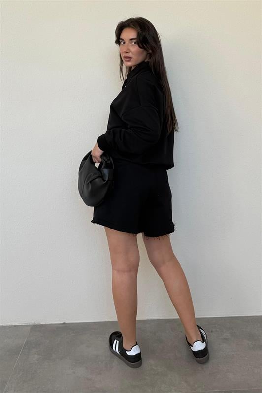 MDX Black Polo Neck Women's Shorts Sweatshirt Set Mg2375 - Clondalkin