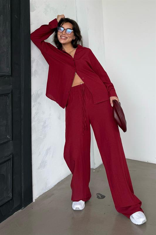 MDX Red Linen Women's Shirt Pants Set Mg2356 - Bolton