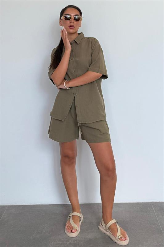 MDX Haki Basic Women's Shorts Shirt Set Mg2361 - Allen