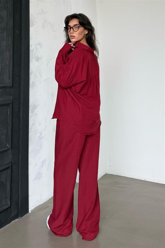 MDX Red Linen Women's Shirt Pants Set Mg2356 - Bolton