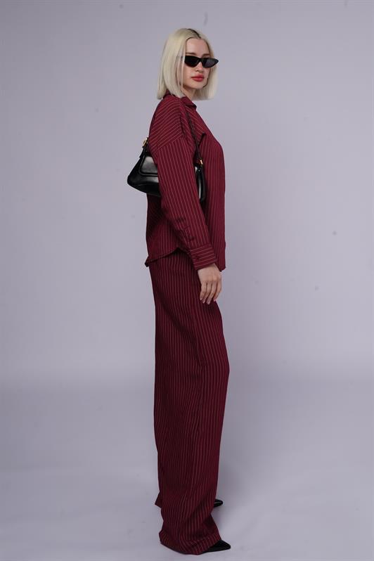 MDX Burgundy Long Sleeve Striped Shirt Pants Set MG2329 - Long Eaton