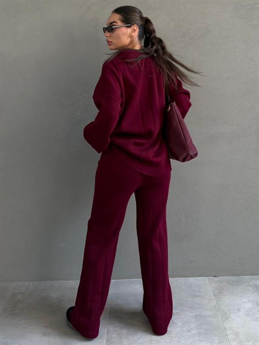 MDX Burgundy Comfortable Cut Stitch Detailed Women's Knitwear Set MG2584 - Limbiate