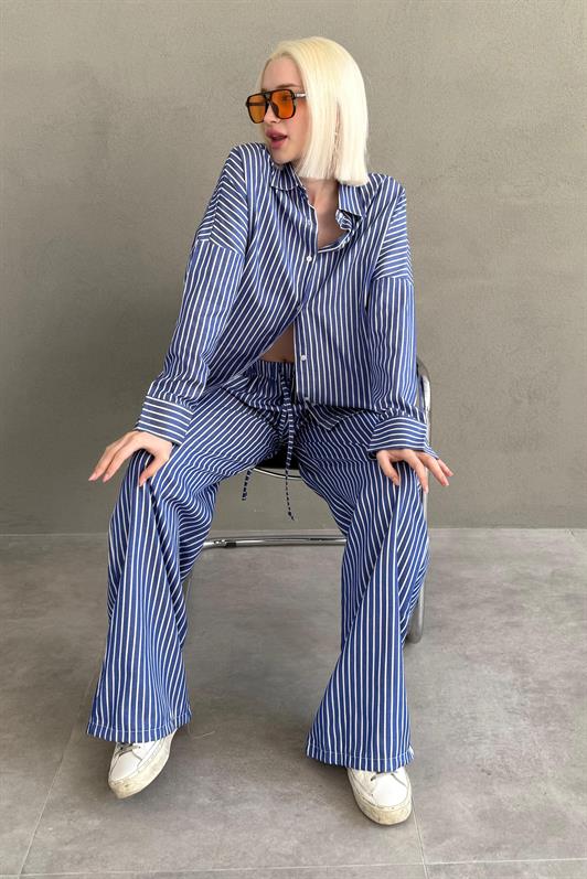 MDX Navy Striped Shirt Pants Women's Suit MG2457 - Brindisi
