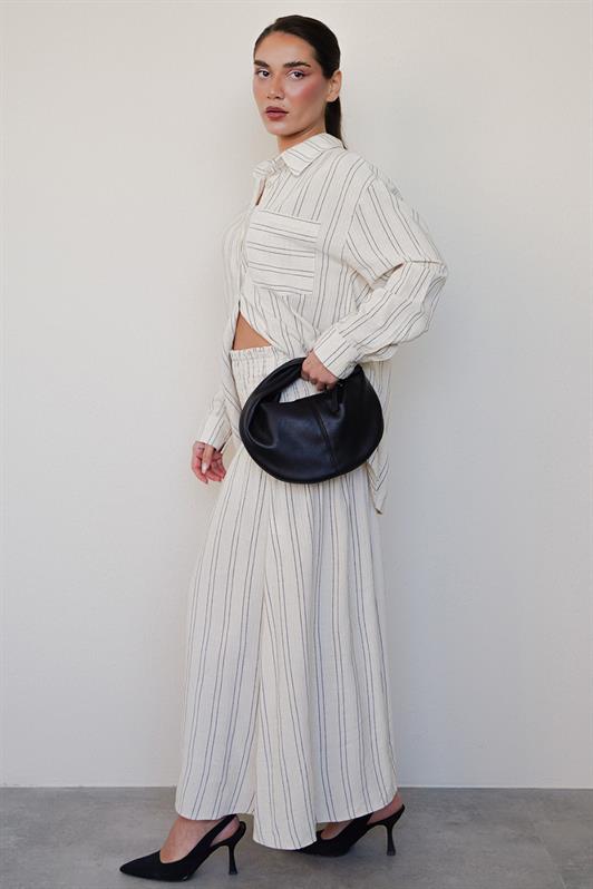 MDX Ecru Striped Linen Skirt Shirt Set Mg2447 - Covilhã