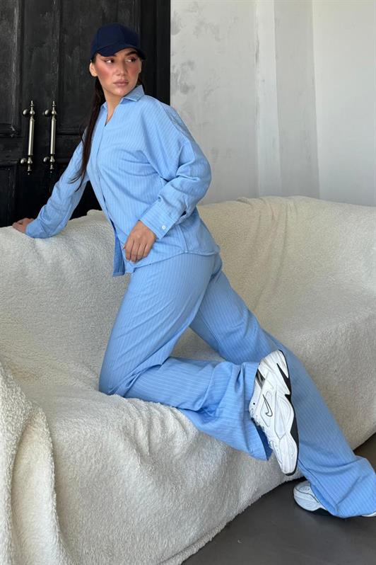 MDX Blue Long Sleeve Striped Shirt Pants Set MG2329 - Kearny