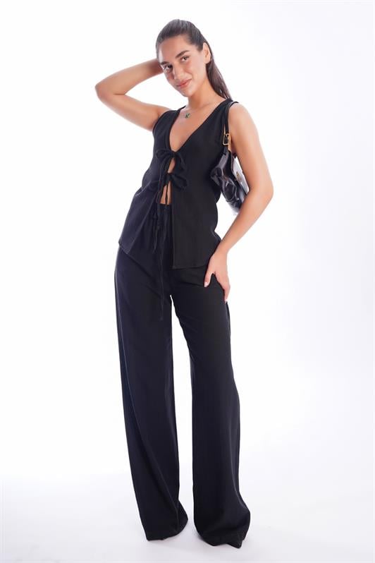 MDX Black Front Tied Vest Pants Women's Suit Mg2403 - Wattrelos