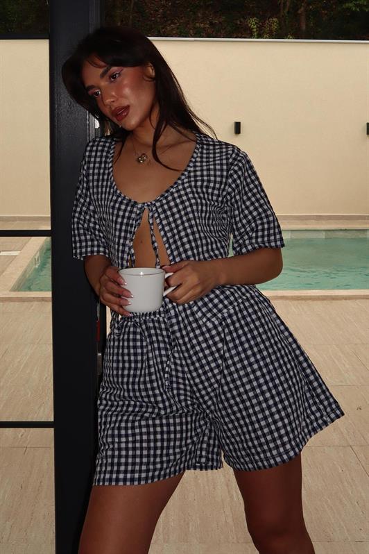 MDX Navy Blue Polka Dot Shorts Blouse Set Mg2373 - Northampton