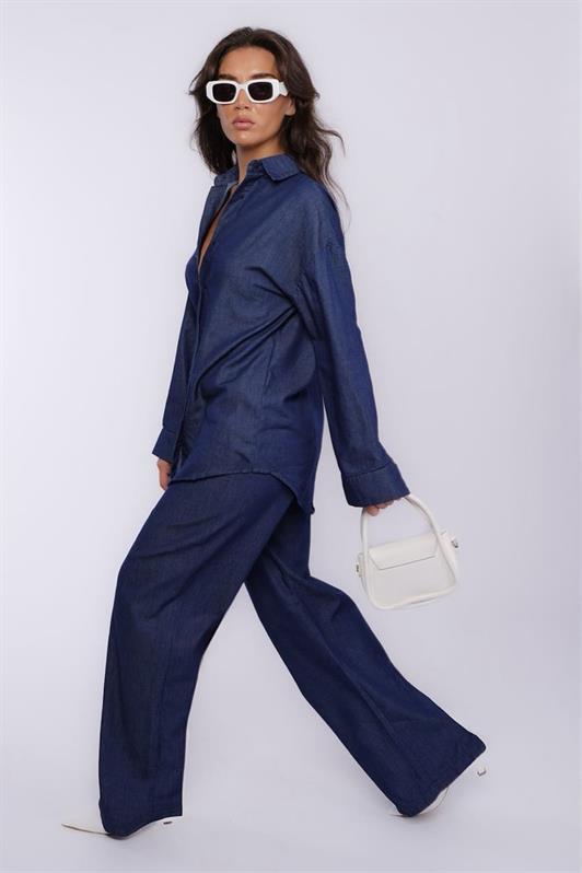 MDX Mavi Basic Kadın Gömlek Pantolon İkili Takım Mg2383 - Pawtucket