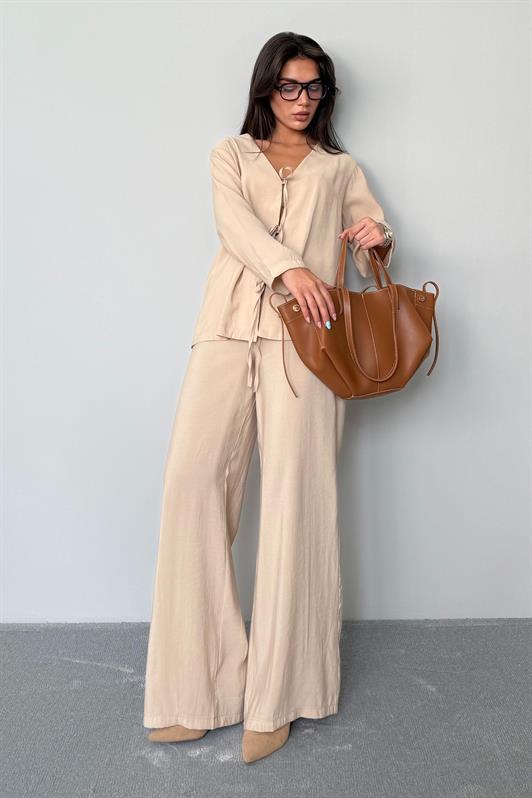 MDX Beige Front Tied Top and Bottom Set Mg2473 - Covina