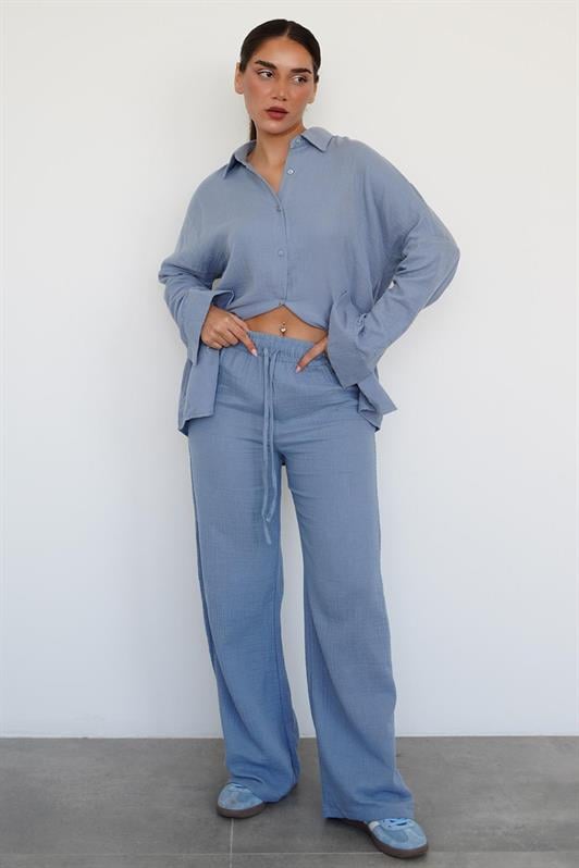 MDX Blue Basic Women's Shirt Pants Suit Mg2461 - La Spezia