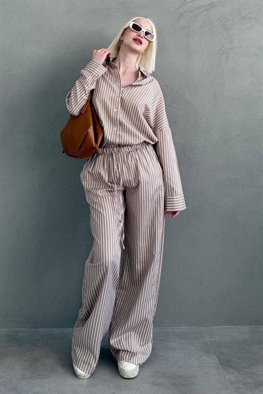 MDX Camel Striped Shirt Pants Women's Suit MG2457 - Berkeley