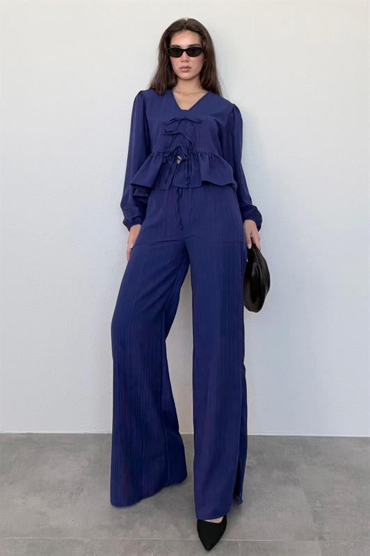 MDX Navy Front Tied Blouse Pants Suit MG2343 - Scranton