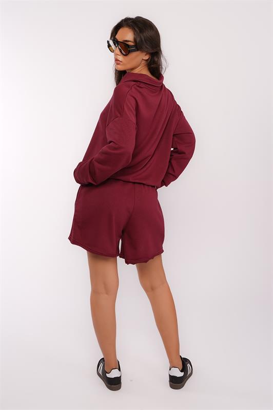 MDX Bordo Polo Yaka Kadın Şort Sweatshirt Takım Mg2375 - Cagnes-sur-Mer