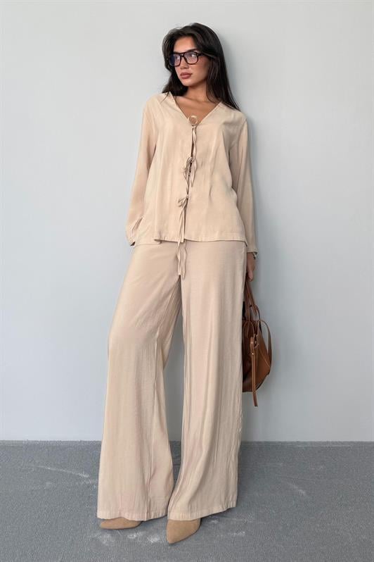 MDX Beige Front Tied Top and Bottom Set Mg2473 - Covina