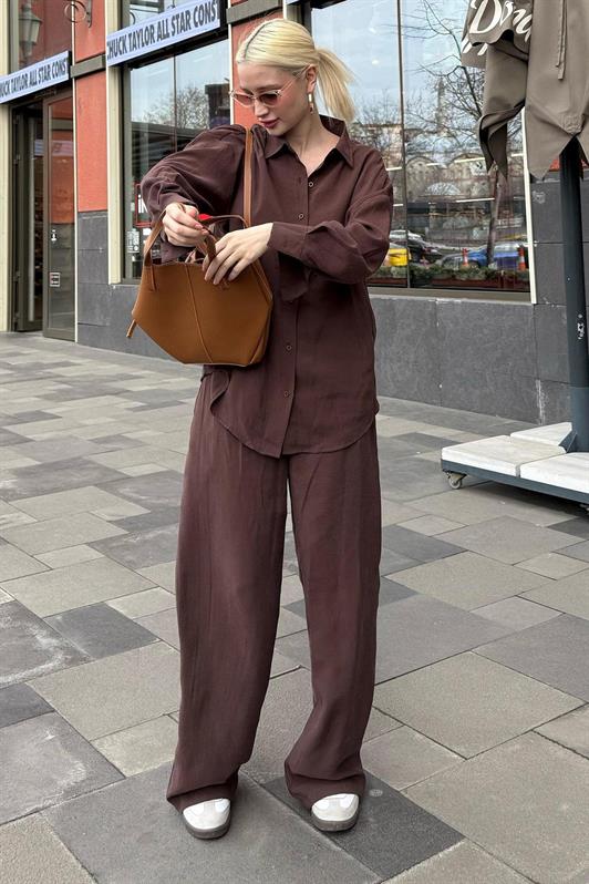 MDX Painful Brown Basic Women's Shirt Pants Set Mg2352 - Peoria