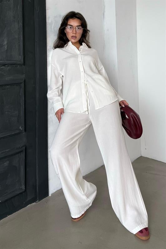 MDX Ecru Linen Women's Shirt Pants Set Mg2356 - Minatitlán