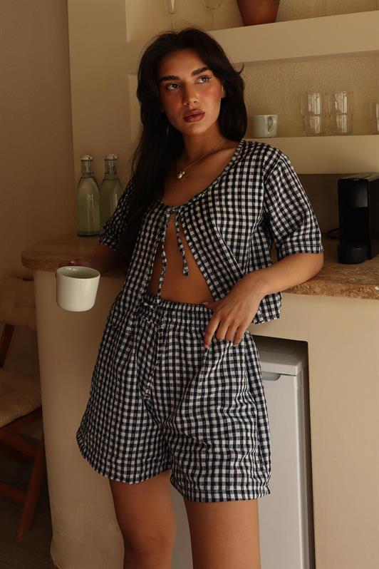 MDX Navy Blue Polka Dot Shorts Blouse Set Mg2373 - Northampton