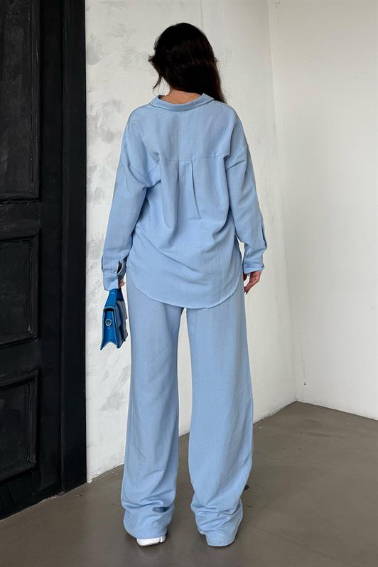 MDX Baby Blue Linen Women's Shirt Pants Set Mg2356 - El Paso de Robles