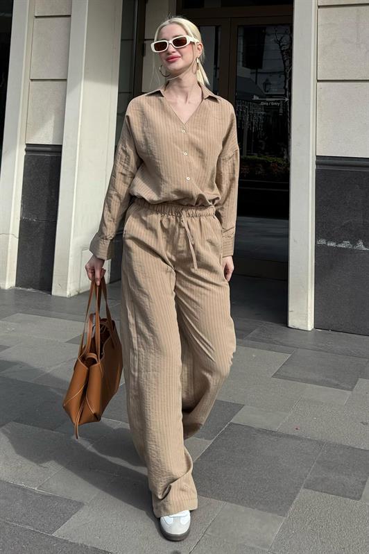 MDX Mink Long Sleeve Striped Shirt Pants Set MG2329 - Evergem