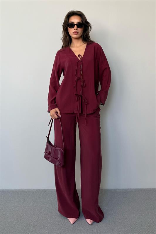 MDX Burgundy Front Tied Top and Bottom Set Mg2473 - Xico