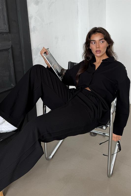MDX Black Linen Women's Shirt Pants Set Mg2356 - Esher