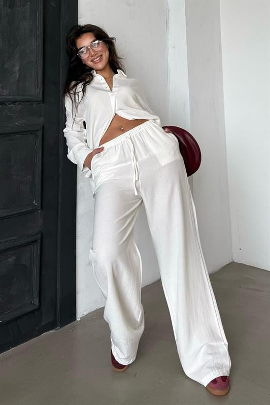 MDX Ecru Linen Women's Shirt Pants Set Mg2356 - Minatitlán