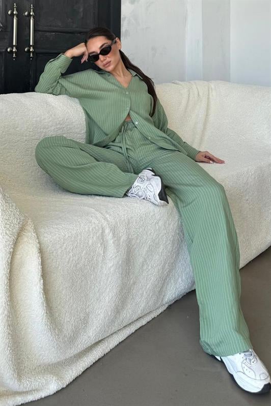 MDX Green Long Sleeve Striped Shirt Pants Set MG2329 - Cologno Monzese