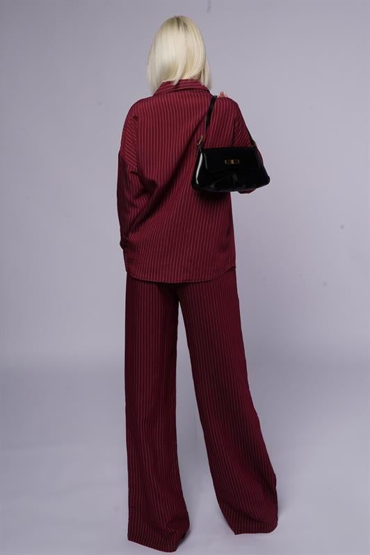 MDX Burgundy Long Sleeve Striped Shirt Pants Set MG2329 - Long Eaton