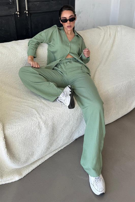 MDX Green Long Sleeve Striped Shirt Pants Set MG2329 - Cologno Monzese