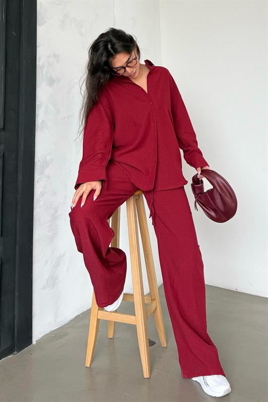 MDX Red Linen Women's Shirt Pants Set Mg2356 - Bolton