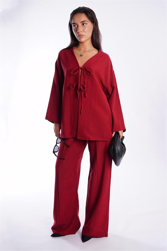 MDX Burgundy Front Tied Top and Bottom Set Mg2423 - Tlalnepantla