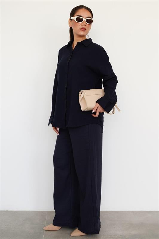 MDX Navy Blue Basic Women's Shirt and Pants Suit Mg2461 - Craiova