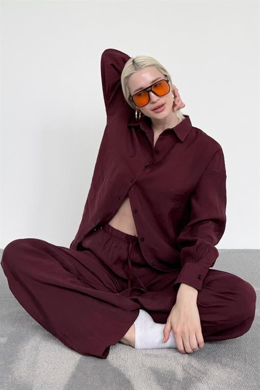 MDX Bordo Basic Women's Shirt Pants Set Mg2352 - Huntington Station