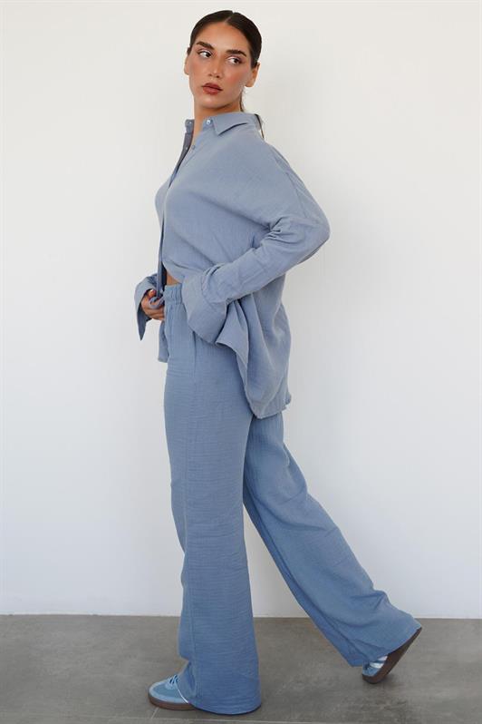 MDX Blue Basic Women's Shirt Pants Suit Mg2461 - La Spezia