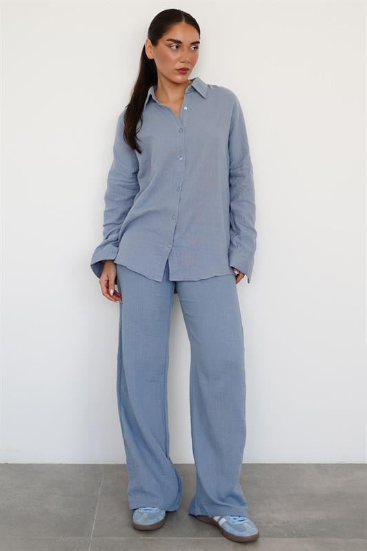 MDX Blue Basic Women's Shirt Pants Suit Mg2461 - La Spezia