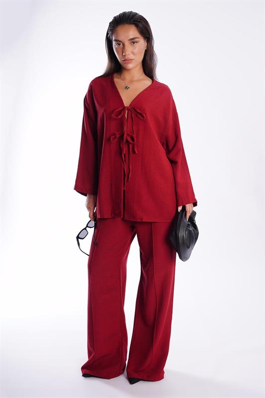 MDX Burgundy Front Tied Top and Bottom Set Mg2423 - Tlalnepantla