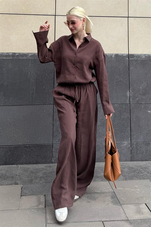 MDX Dark Brown Basic Women's Shirt Pants Set Mg2352 - Stourbridge