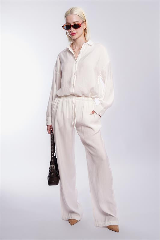 MDX White Basic Women's Shirt Pants Set Mg2352 - Colombes