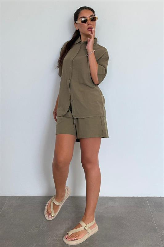 MDX Haki Basic Women's Shorts Shirt Set Mg2361 - Allen