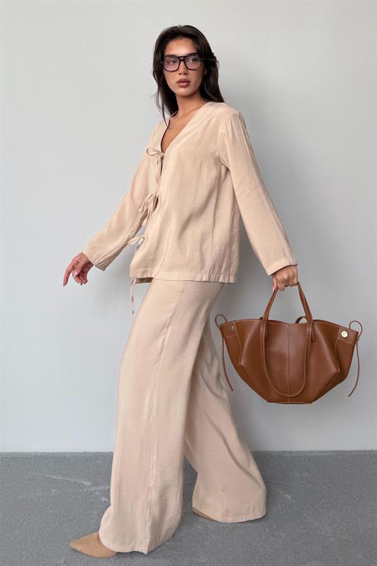 MDX Beige Front Tied Top and Bottom Set Mg2473 - Covina