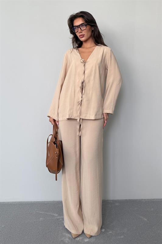 MDX Beige Front Tied Top and Bottom Set Mg2473 - Covina